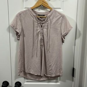 Light pink lace up front top